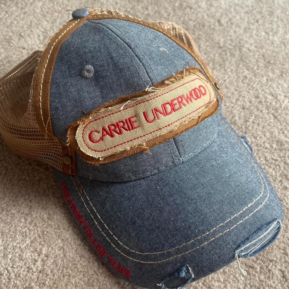 Carrie Underwood Trucker Hat Cap with Tan Mesh and Red Embroidery Denim